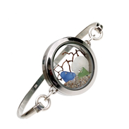 Beach Time - Blue & Green Sea Glass Beach Bangle Locket Bracelet